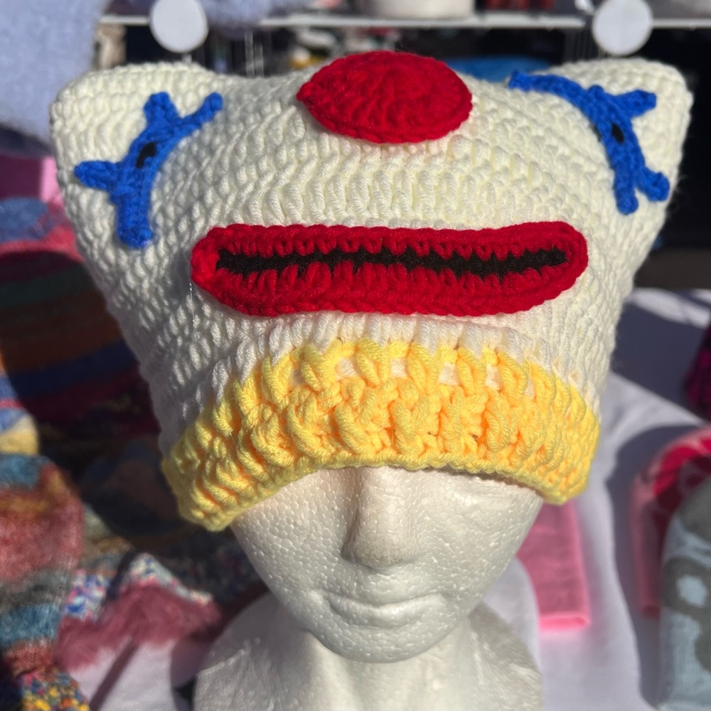 Knit clown face hat.  Handmade.